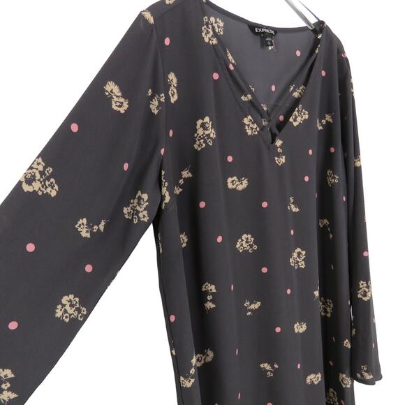 Express Purple Floral And Pokla Dot Shirt Boho Blouse Large - Picture 3 of 7